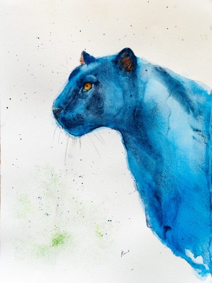 PINTURA ACUALERA LEOPARDO MEDIO AZUL Y NEGRO