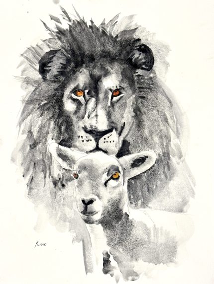 PINTURA ACUARELA LEÓN & OVEJA