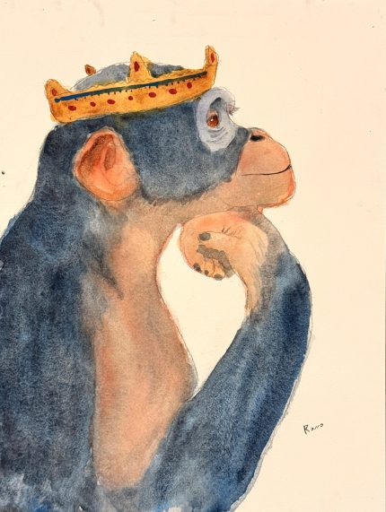 PINTURA ACUARELA EL REY DE LA JUNGLA CON SU CORONA