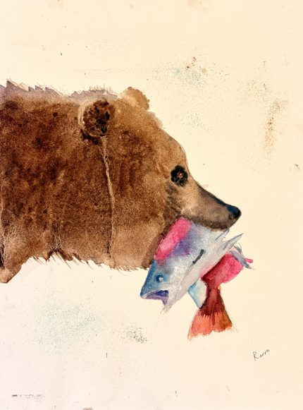 PINTURA ACUARELA OSO & PESCADO